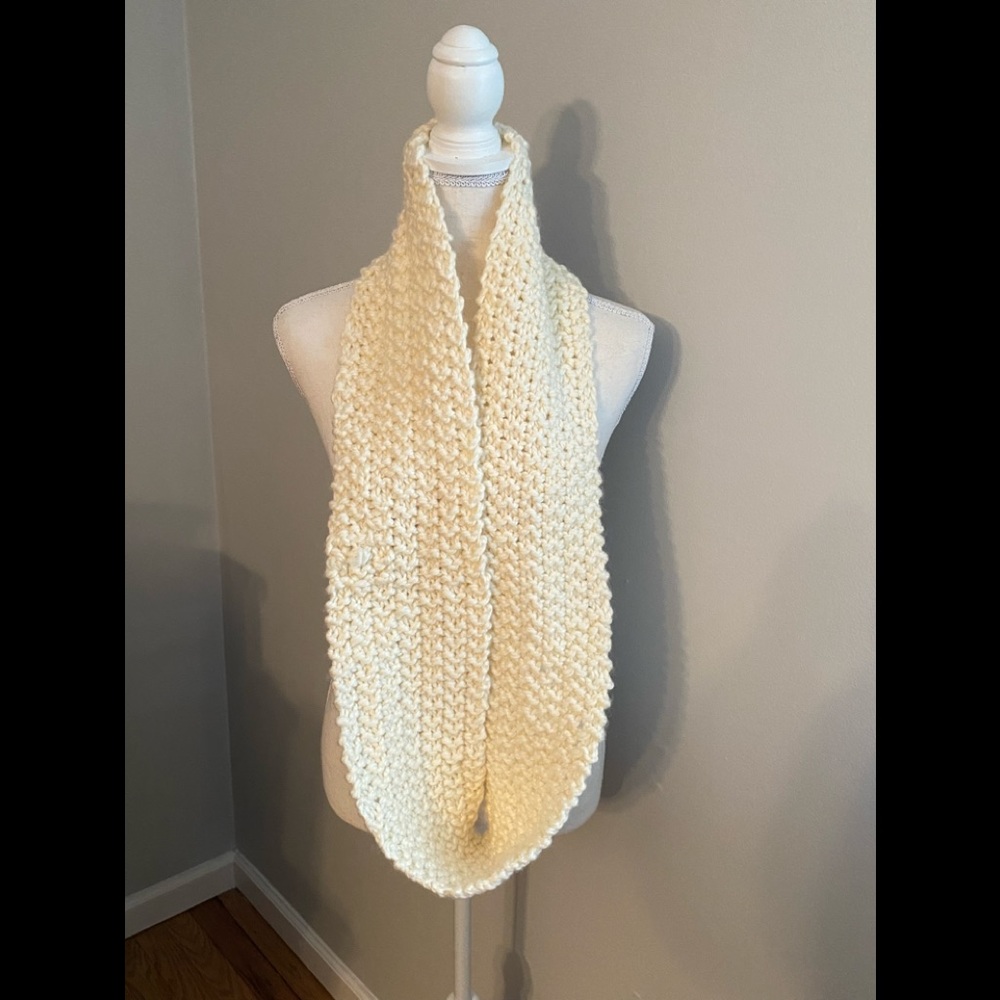Cream Colored Handmade Knit Infinity Scarf